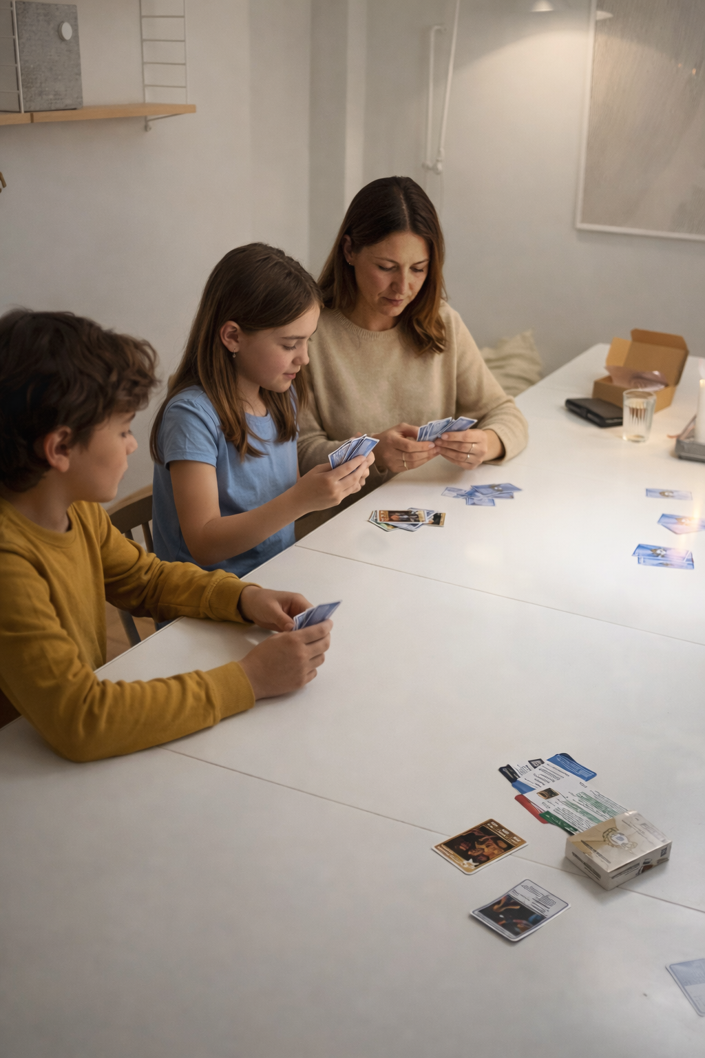 Mamma, dotter och son spelar Fotbollskampen