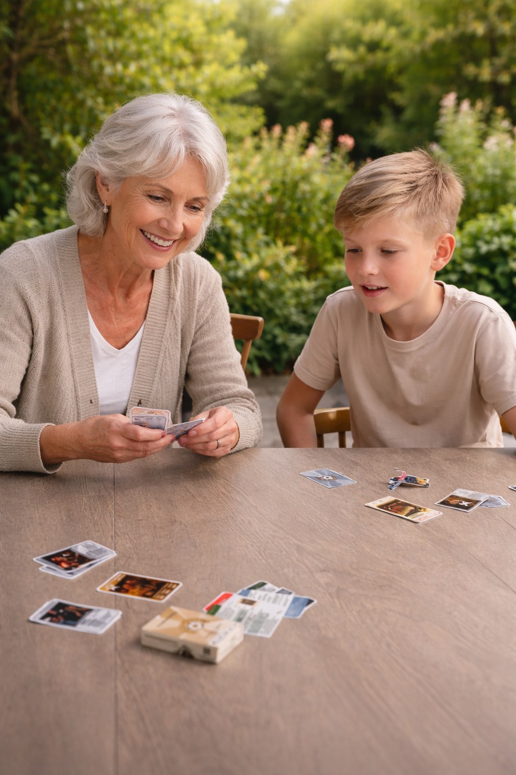 Mormor spelar Fotbollskampen med barnbarn