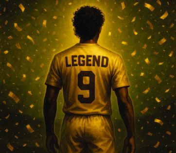 Bilden på Specialkortet Legenden: en spelare fotograferad bakifrån i gul tröja med texten Legend och siffran 9, omgiven av fallande guldkonfetti